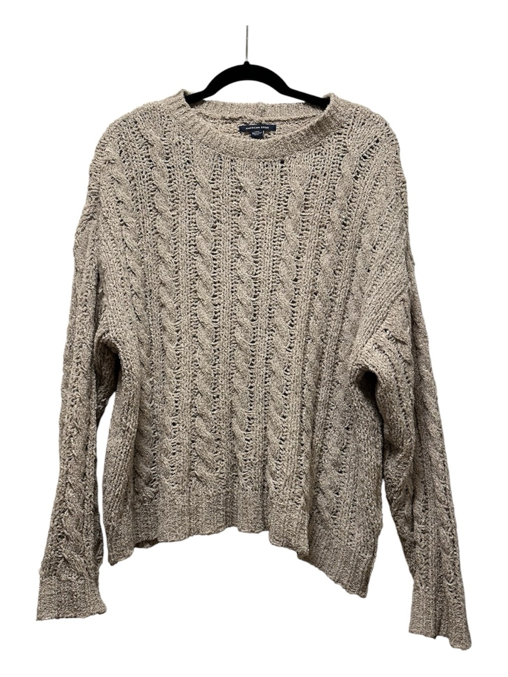 American Eagle Outfitters Beige Chenille Cable Knit Crewneck Sweater